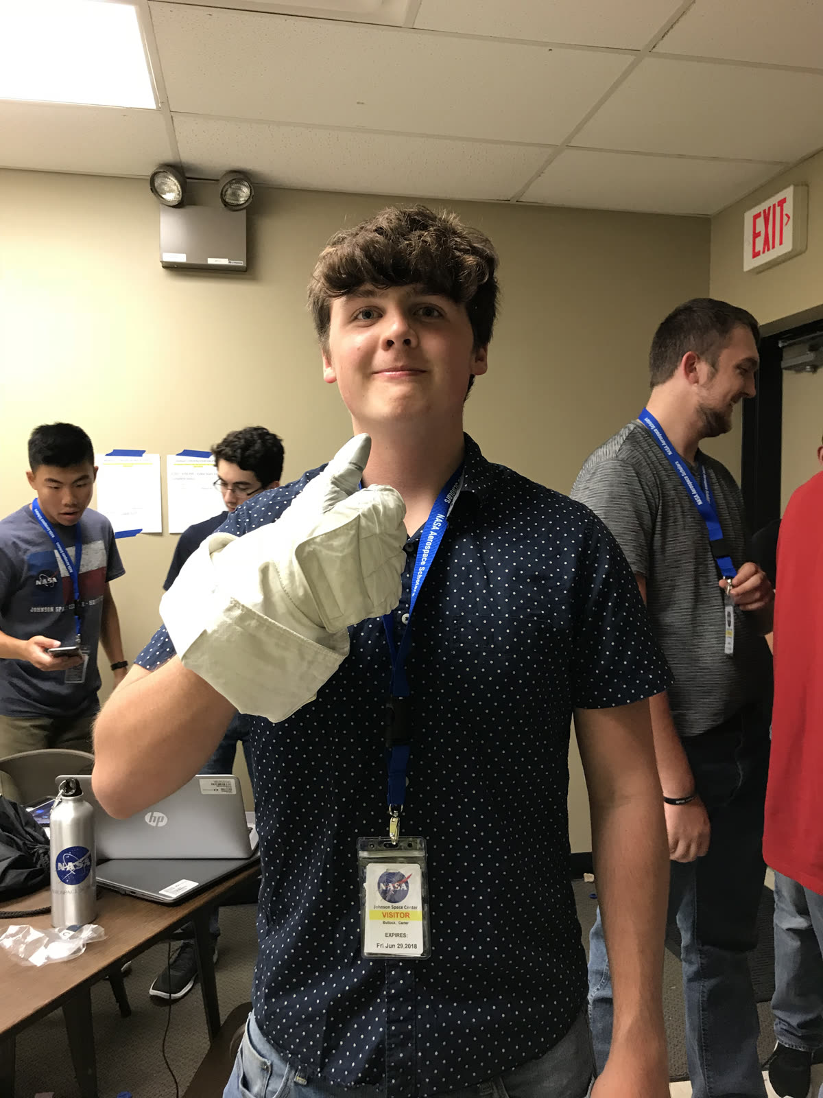 Carter Bullock with Apollo astronaut glove at NASA